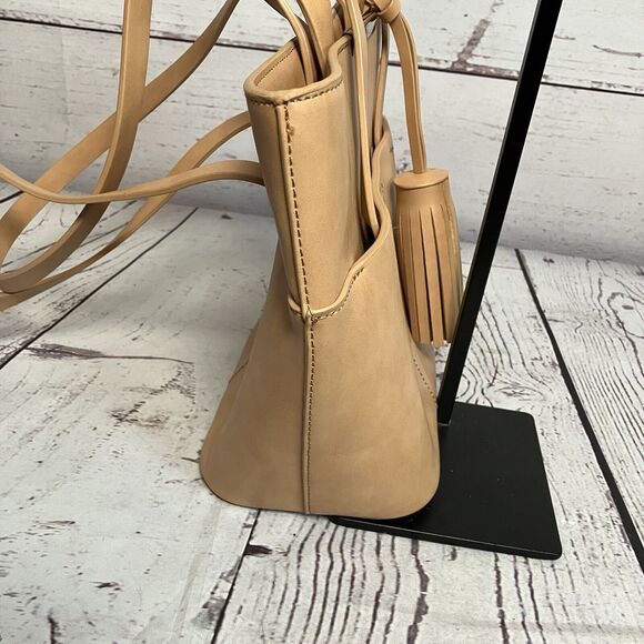 Zara Vegan Leather‎ Tan Handbag Tassel Charm Neutral Boho Bucket Bag - Picture 5 of 14